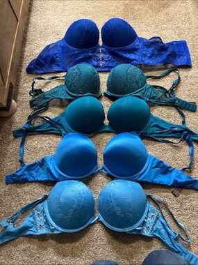 Victoria's Secret Blue & Teal Mixed Lace/Molded Bra Bundle- Women's Intimates